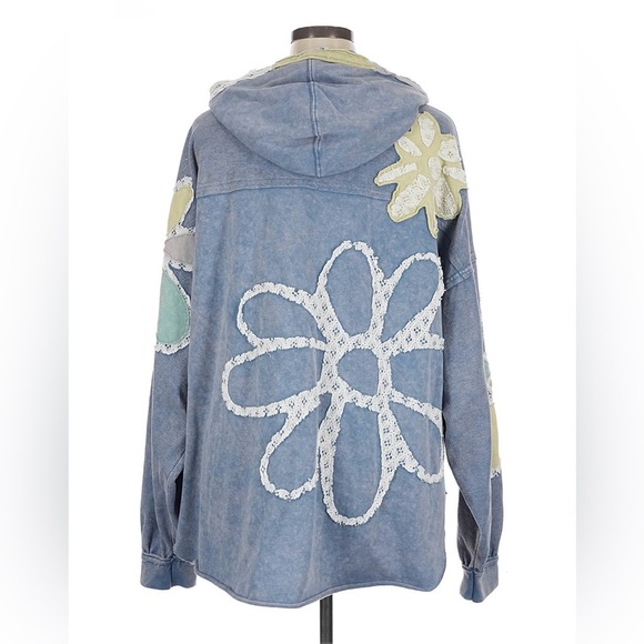 Oli & Hali Floral Patchwork Hoodie Mineral Wash Jacket size XL Blue - Picture 5 of 15